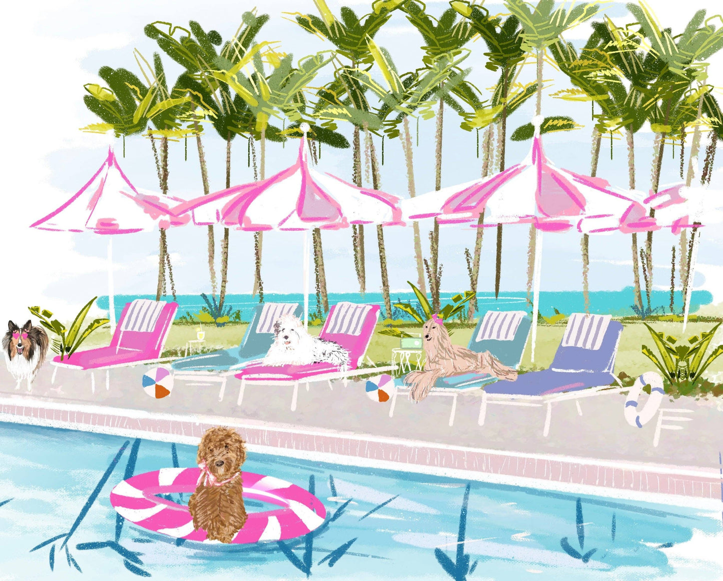 Rebecca Illustrated: 8X10 POOL PAWTY print