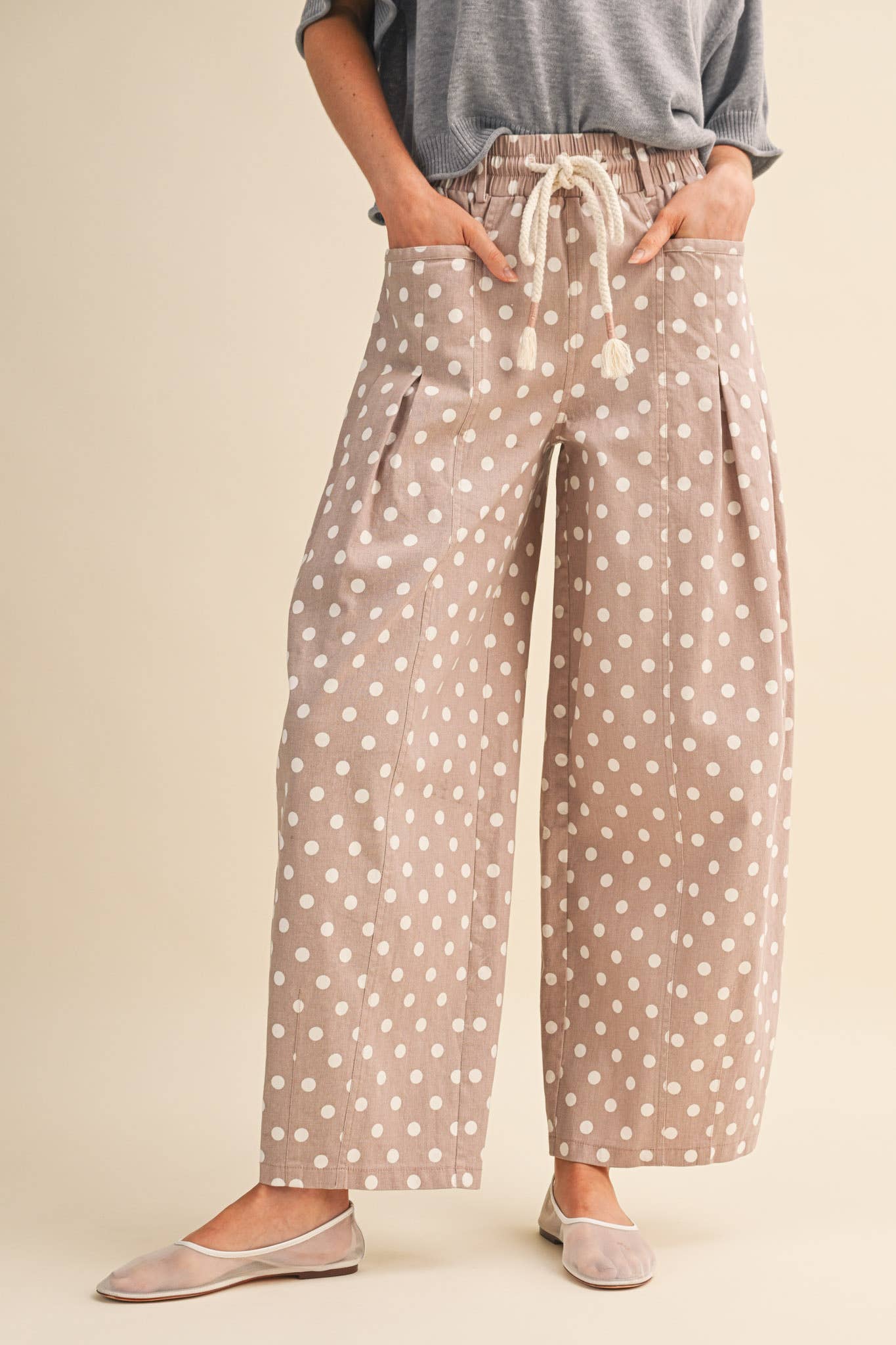 Polka Dot Pleated Barrel Pants - 3 Colors Available