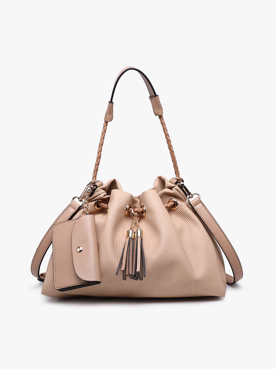 Aaliyah Pleated Drawstring Bucket Bag: THREE COLORS