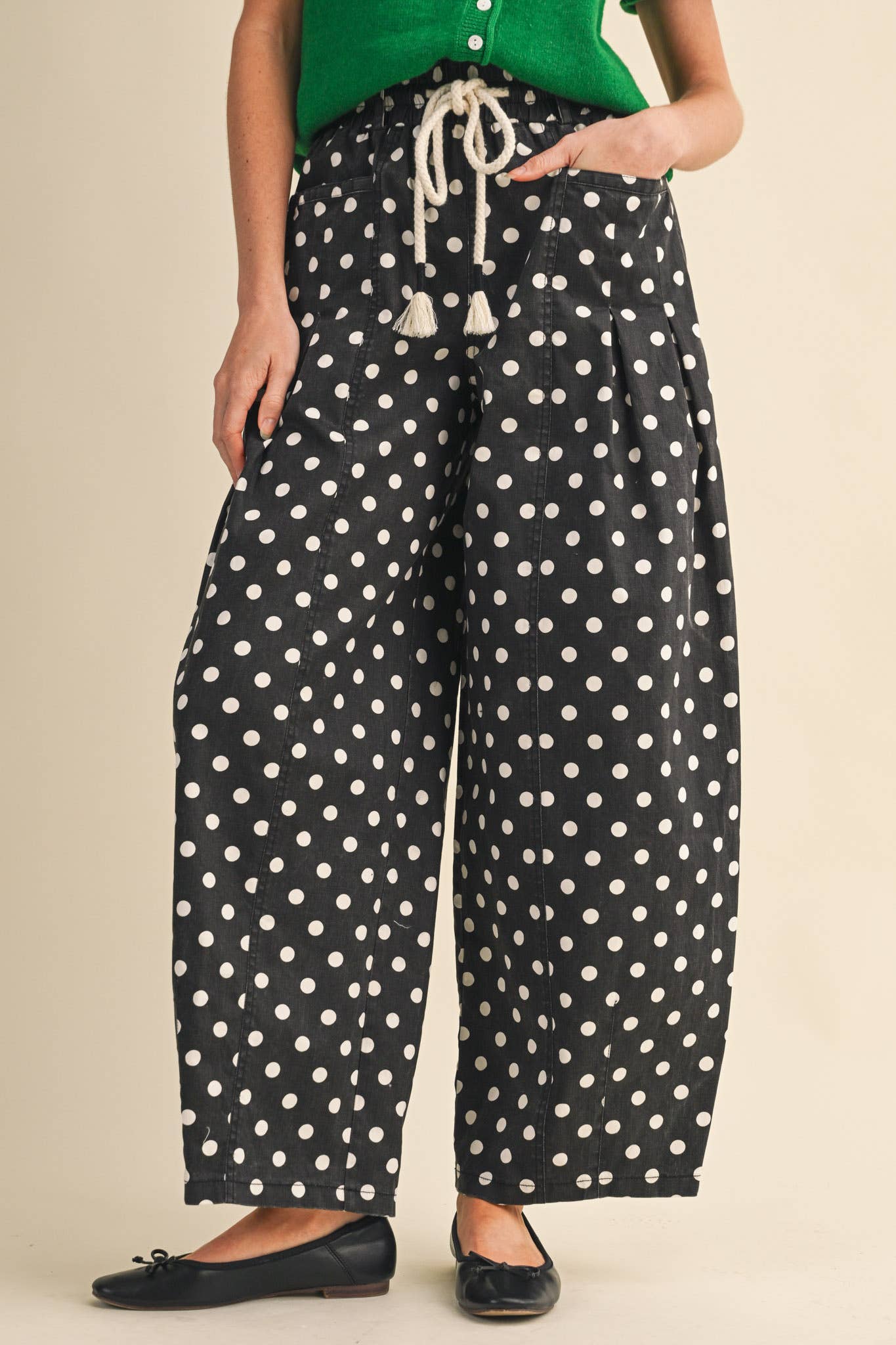 Polka Dot Pleated Barrel Pants - 3 Colors Available
