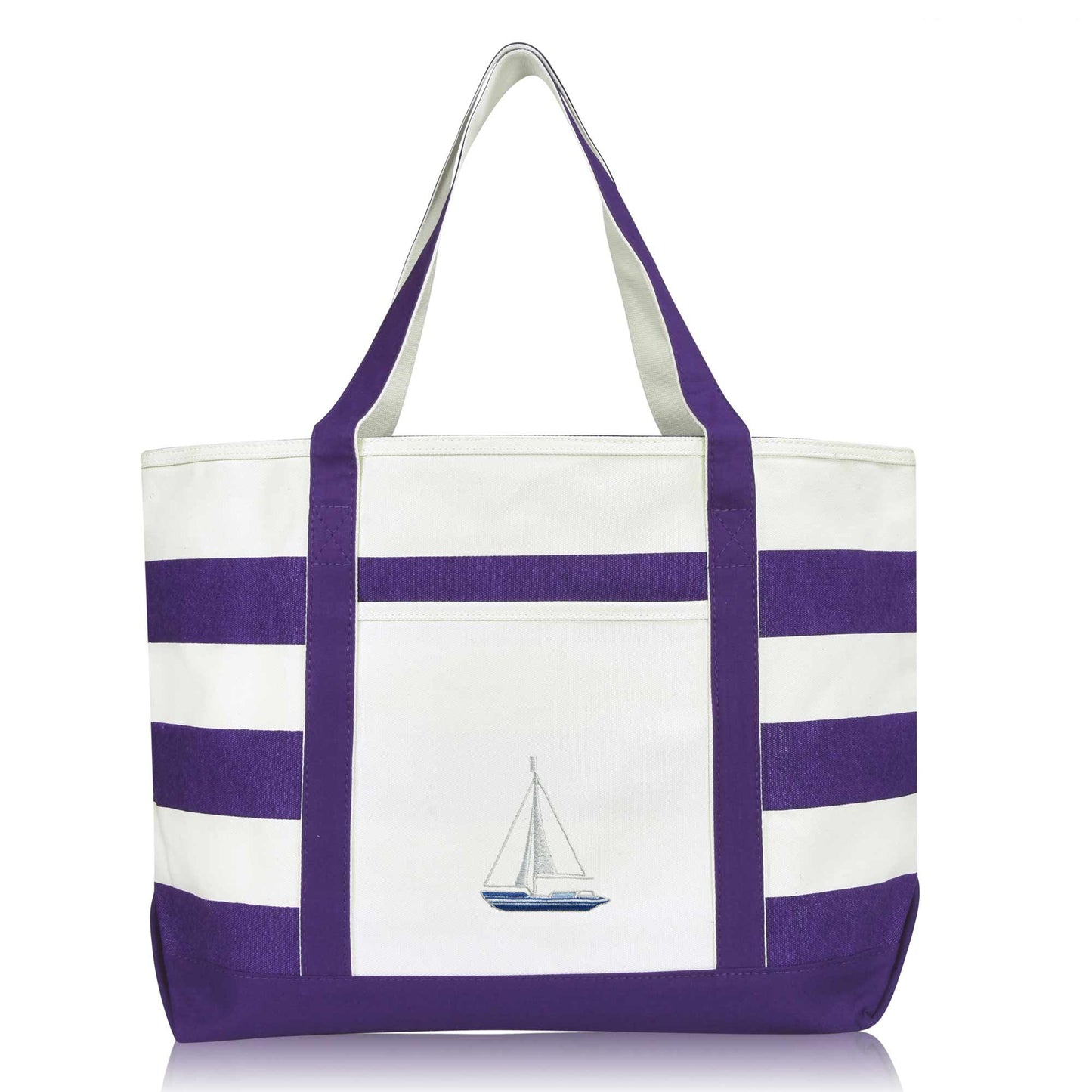 Ocean Sailboat Womens Embroidered Striped Tote Bag