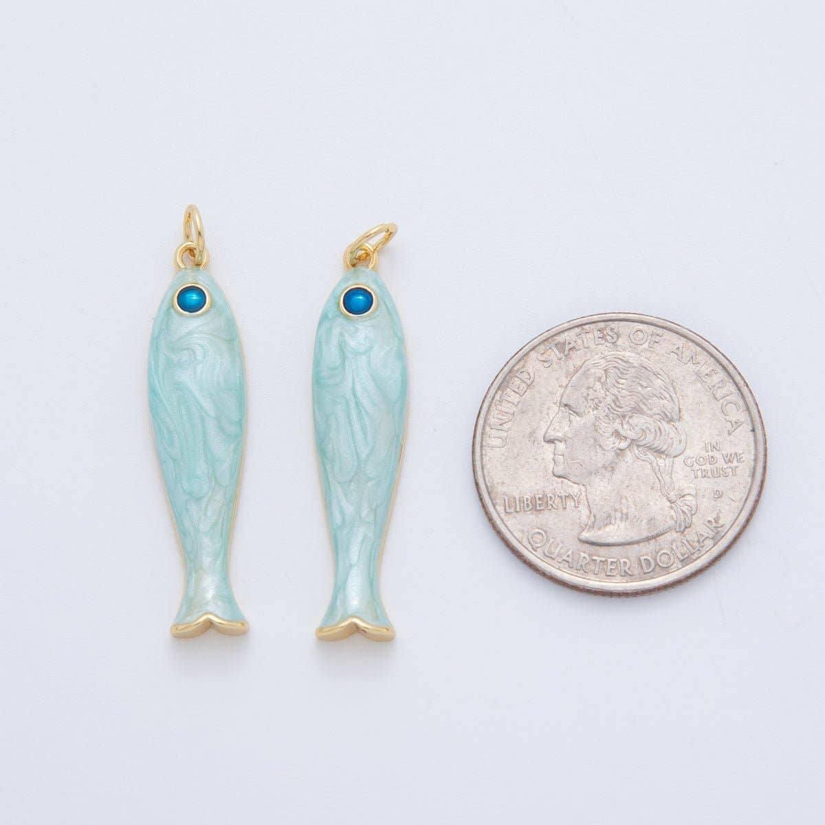 18K Gold Filled Blue, Green, Red Enamel Sardine Fish Charm