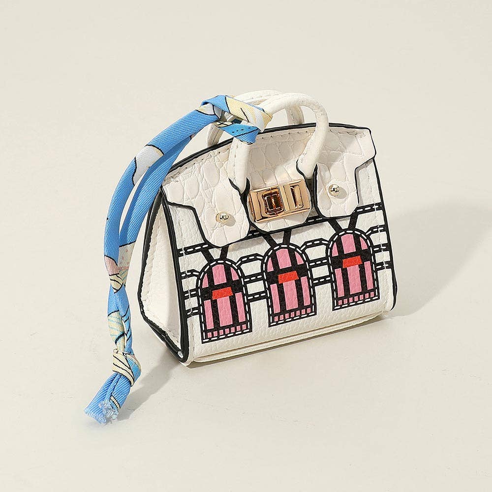House Printed Faux Leather Elegant and Stylish Mini Purse / Bag Charm