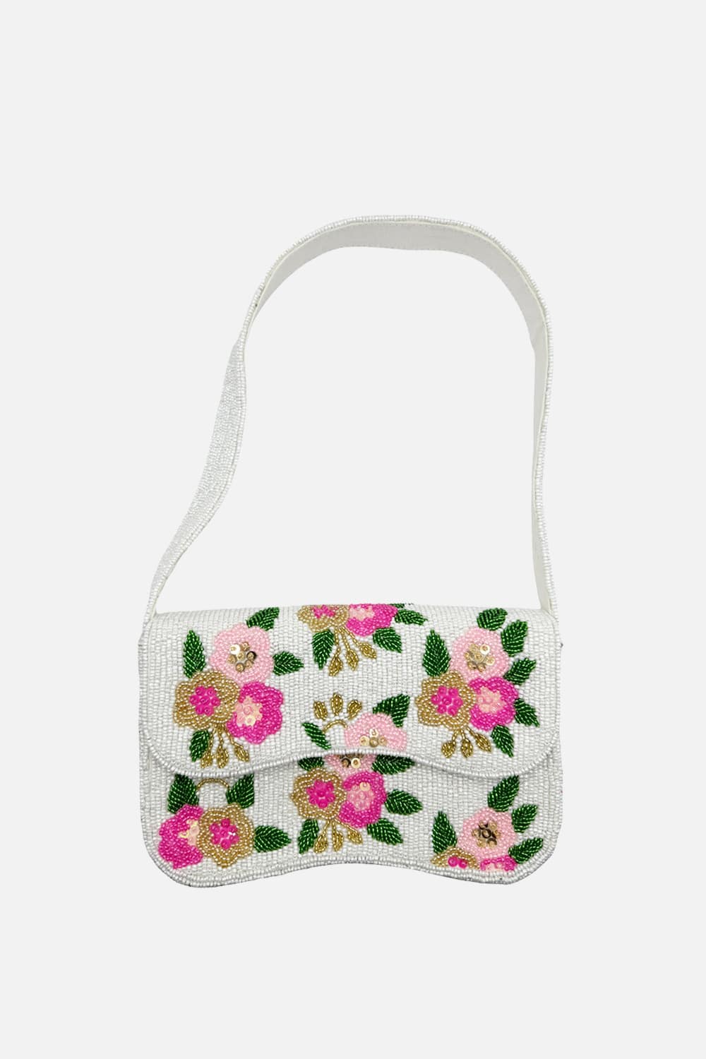 White Bloom Beaded Shoulder Bag